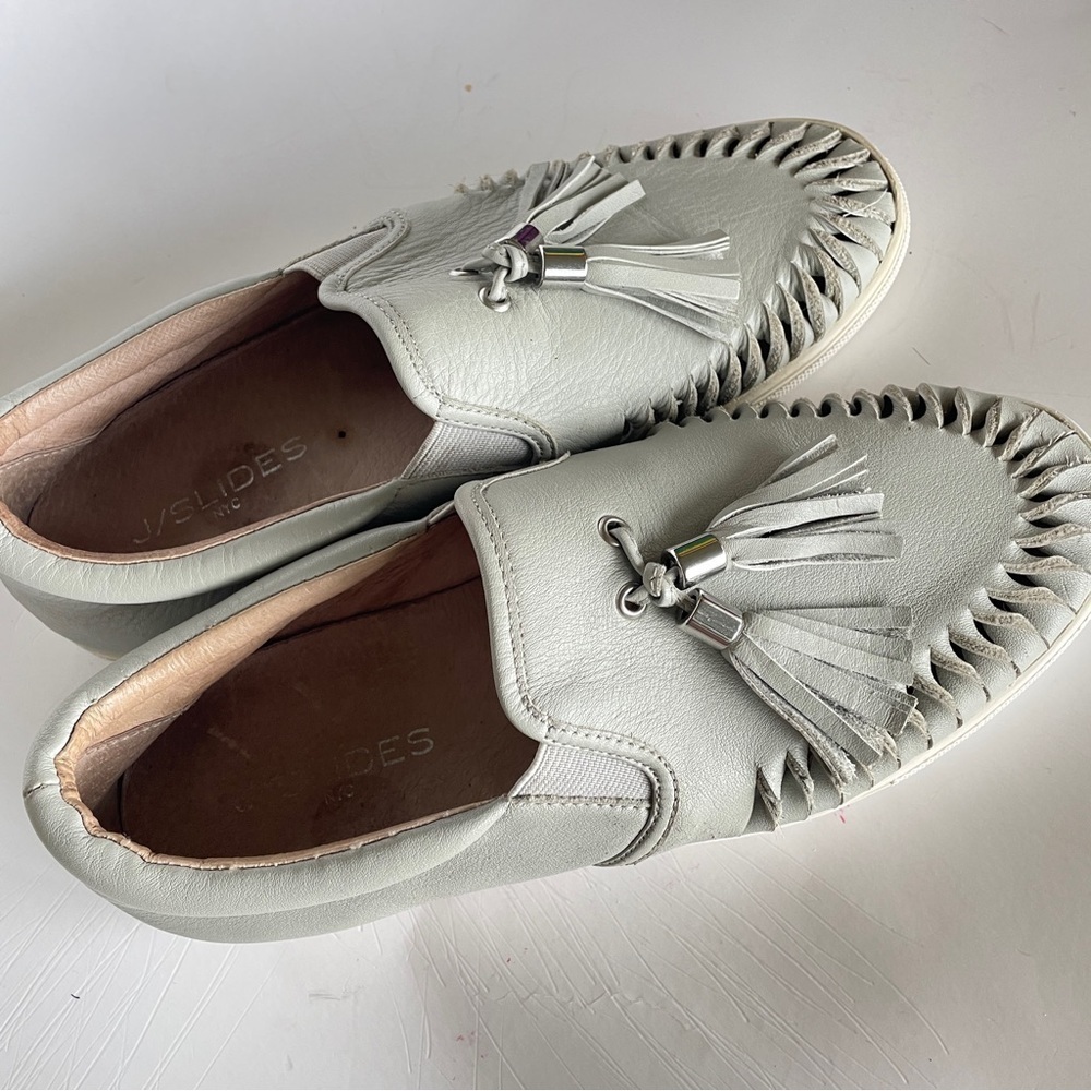 J Slides Moccasin Cheyenne Tassel Gray Leather Slip-on Sneakers Shoes Flats 7.5 - Picture 3 of 12